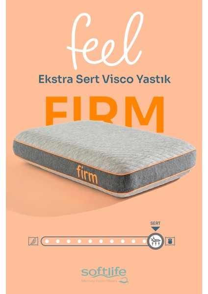 Feel Firm Visko Yastık - Ekstra Sert Visco Ortopedik Yastık 60x40x12cm
