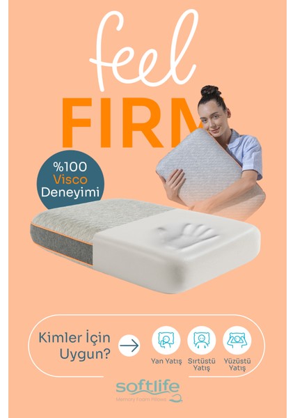 Feel Firm Visko Yastık - Ekstra Sert Visco Ortopedik Yastık 60x40x12cm fırsatları