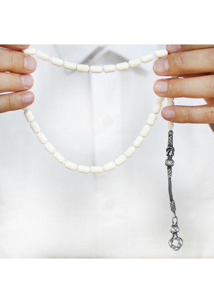 1000 Ayar Gümüş Kazaz Püsküllü Uçlu Kapsül Kesim Beyaz Renk Deve Kemiği Tesbih modelleri