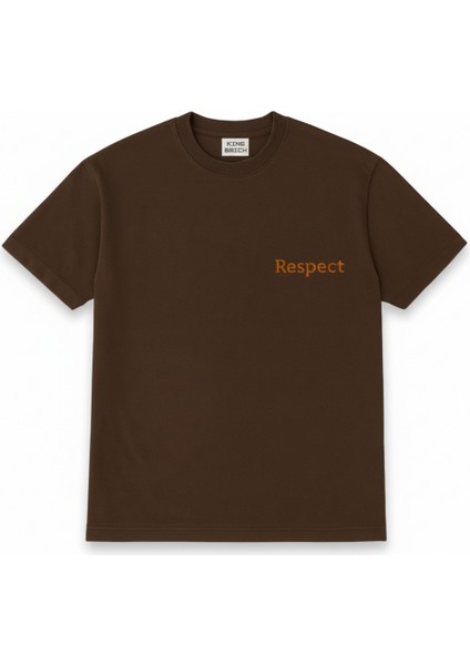 Kişiye Özel Nakışlı Yakası Biyeli Kısa Kollu Bisiklet Yaka Premium Kahverengi Oversize Tişört Xl