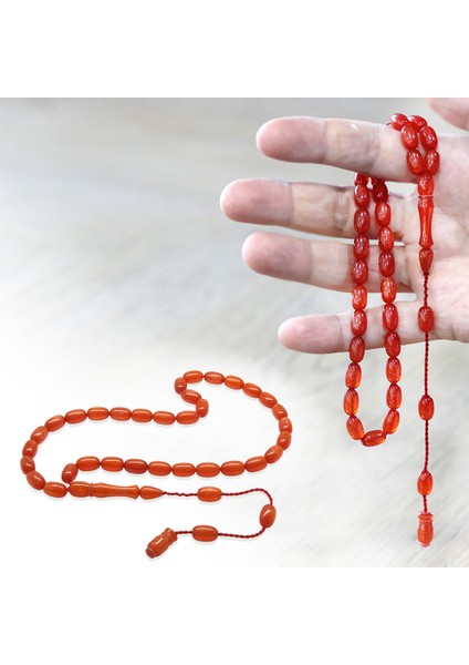 Sistemli Özel Kesim Sedefli Turuncu Ateş Kehribar Tesbih fiyatları