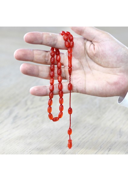 Sistemli Özel Kesim Sedefli Turuncu Ateş Kehribar Tesbih modelleri