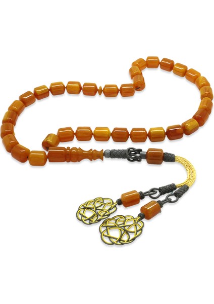 1000 Ayar Gümüş Kazaz Püsküllü Uçlu Kapsül Kesim Turuncu Katalin Tesbih