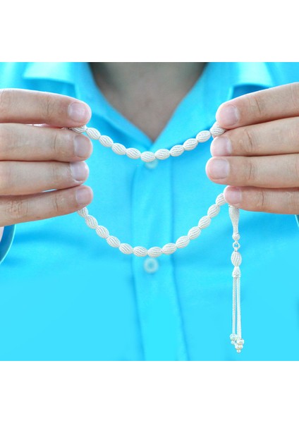 3 Lü Kamçı Püsküllü Çeşmi Bülbül Tasarım Arpa Kesim Gümüş Renk 925 Ayar Gümüş Tesbih indirimleri