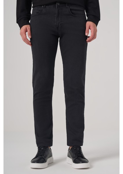 Erkek Siyah Denim 5 Cep Slim Fit Jean Kot Pantolon