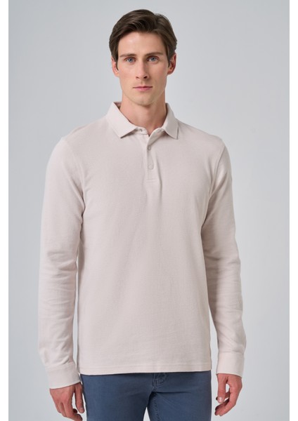 Erkek Gri Pamuk Trend Ağaç Kabuğu Desen Dinamik Fit Polo Yaka Sweat-Shirt fiyatları