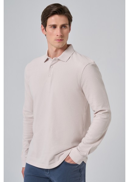 Erkek Gri Pamuk Trend Ağaç Kabuğu Desen Dinamik Fit Polo Yaka Sweat-Shirt modelleri