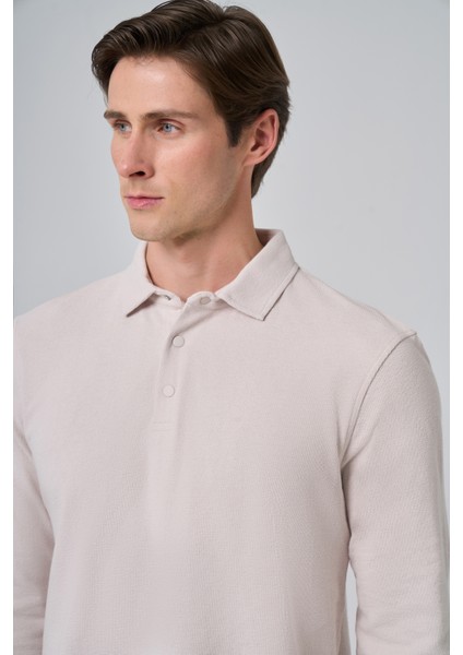 Erkek Gri Pamuk Trend Ağaç Kabuğu Desen Dinamik Fit Polo Yaka Sweat-Shirt fırsatları