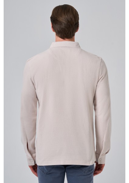 Erkek Gri Pamuk Trend Ağaç Kabuğu Desen Dinamik Fit Polo Yaka Sweat-Shirt indirimleri