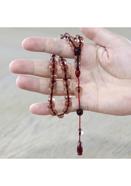 Sistemli Küre Kesim Kırmızı Imame Kombinli Şeffaf Ateş Kehribar Tesbih modelleri