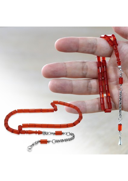 Kararmaz Metal Arnavut Püsküllü Kesme Kesim Bayrak Turuncu Mini Boy Ateş Kehribar Tesbih