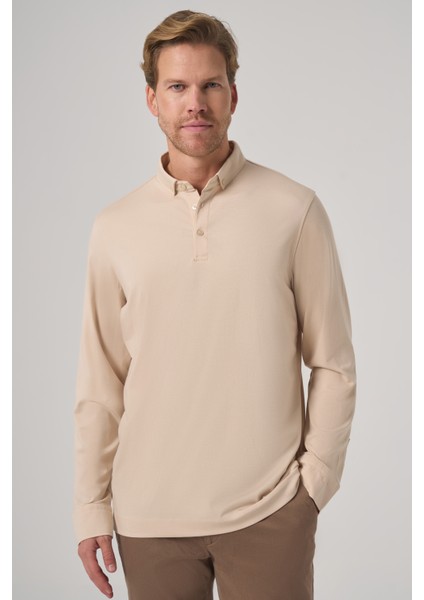 Erkek Bej Trend Polo Yaka Rayon Sweatshirt