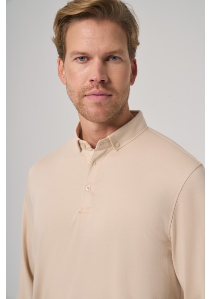 Erkek Bej Trend Polo Yaka Rayon Sweatshirt modelleri