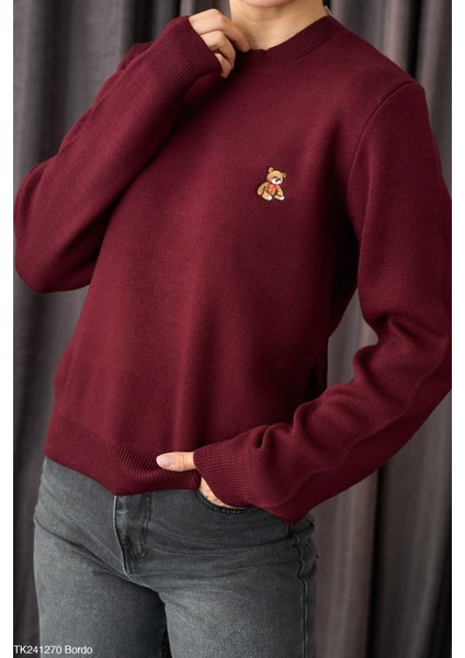 Işlemeli Teddy Ayıcık Detaylı Kadın Yuvarlak Yaka Örgü Kazak fiyatları