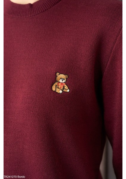 Işlemeli Teddy Ayıcık Detaylı Kadın Yuvarlak Yaka Örgü Kazak modelleri