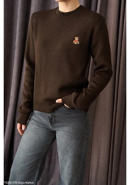 Işlemeli Teddy Ayıcık Detaylı Kadın Yuvarlak Yaka Örgü Kazak fiyatları