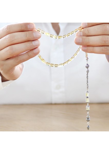 925 Ayar Gümüş Kral Zincir Püsküllü Tombul Kapsül Kesim Soft Sarı Doğal Damla Kehribar Tesbih modelleri