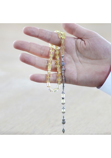 925 Ayar Gümüş Kral Zincir Püsküllü Tombul Kapsül Kesim Soft Sarı Doğal Damla Kehribar Tesbih fırsatları