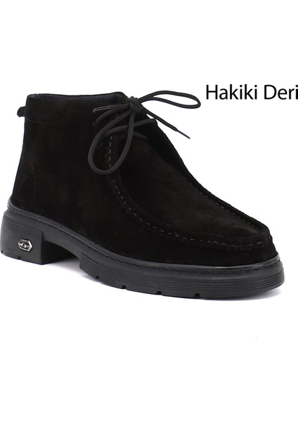 Kadın Siyah Süet Bağcıklı Hakiki Deri Comfort Bot
