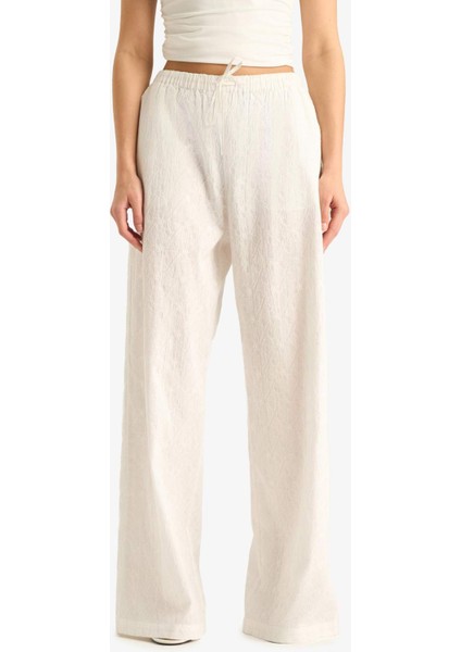 Wide Leg Çift Cepli Beli Lastikli Standart Boy Brode Pantolon E6393AX25SM