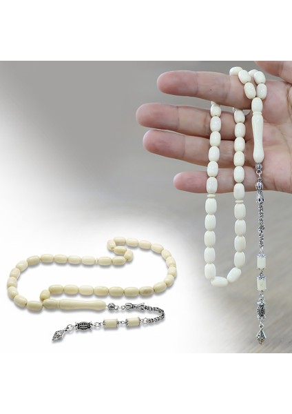 Kararmaz Metal Kral Zincir Püsküllü Tombul Kapsül Kesim Naturel Renk Deve Kemiği Tesbih fiyatları