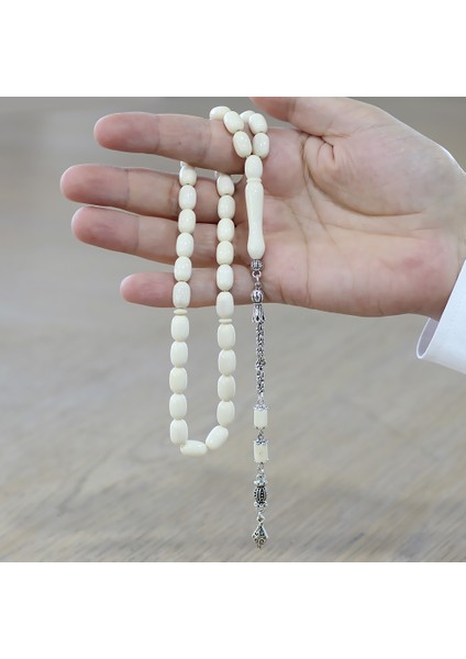 Kararmaz Metal Kral Zincir Püsküllü Tombul Kapsül Kesim Naturel Renk Deve Kemiği Tesbih modelleri