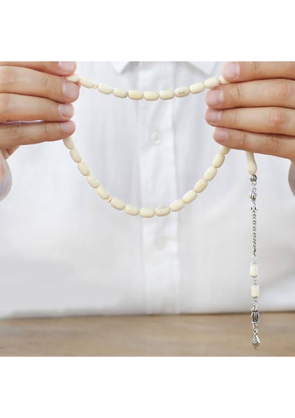 Kararmaz Metal Kral Zincir Püsküllü Tombul Kapsül Kesim Naturel Renk Deve Kemiği Tesbih fırsatları