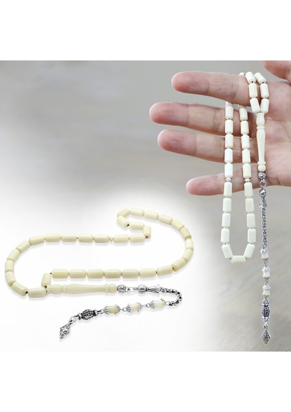 Kararmaz Metal Kral Zincir Püsküllü Uçlu Kapsül Kesim Naturel Renk Deve Kemiği Tesbih fiyatları