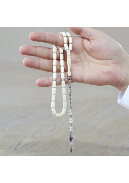 Kararmaz Metal Kral Zincir Püsküllü Uçlu Kapsül Kesim Naturel Renk Deve Kemiği Tesbih modelleri