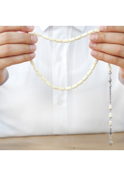 Kararmaz Metal Kral Zincir Püsküllü Uçlu Kapsül Kesim Naturel Renk Deve Kemiği Tesbih fırsatları