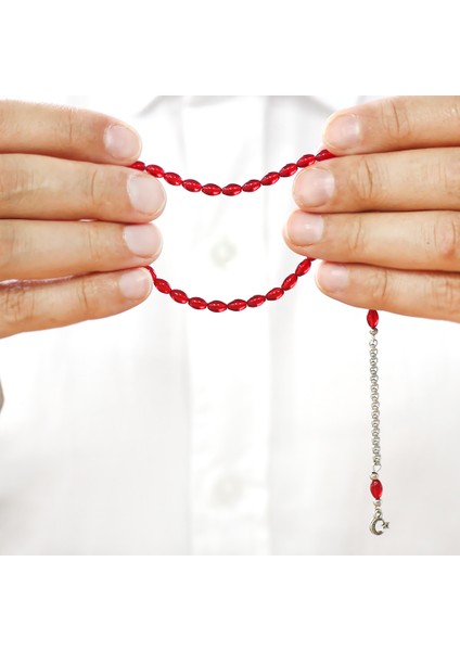 Kararmaz Metal Arnavut Zincir Püsküllü Arpa Kesim Bayrak Mini Boy Kırmızı Ateş Kehribar Tesbih modelleri