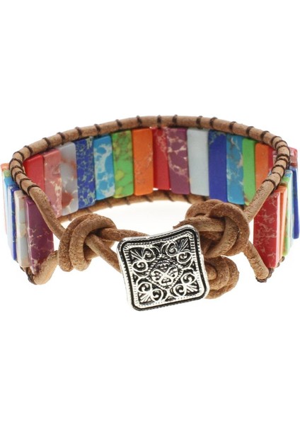 Valkyrıe Renkli Doğal Taş Mozaik Bileklik – El Yapımı Ayarlanabilir Düğmeli Bohem Tasarım