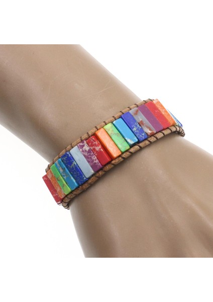 Valkyrıe Renkli Doğal Taş Mozaik Bileklik – El Yapımı Ayarlanabilir Düğmeli Bohem Tasarım fırsatları