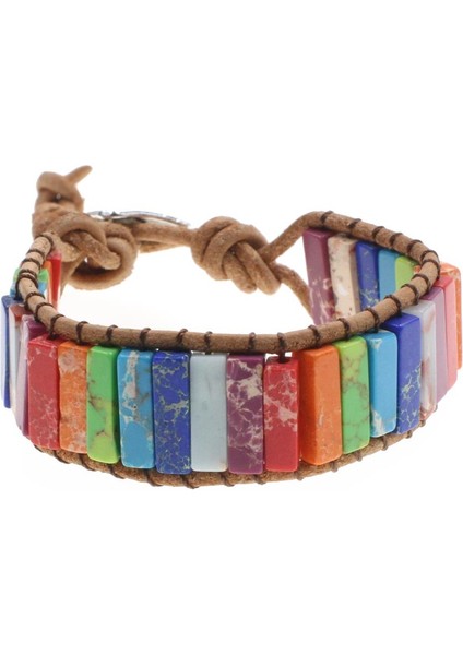 Valkyrıe Renkli Doğal Taş Mozaik Bileklik – El Yapımı Ayarlanabilir Düğmeli Bohem Tasarım indirimleri