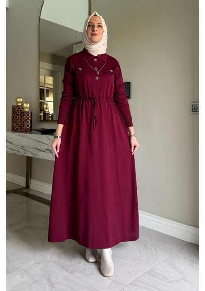 Hazan Triko Elbise Bordo