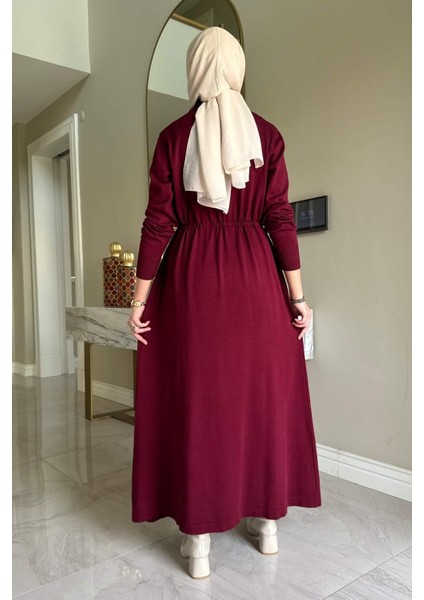 Hazan Triko Elbise Bordo