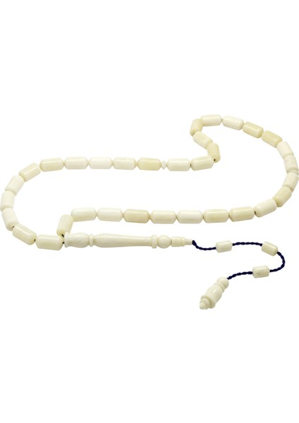Sistemli Uçlu Kapsül Kesim Naturel Renk Lacivert Ipli Deve Kemiği Tesbih