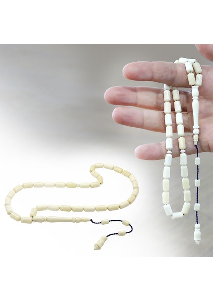 Sistemli Uçlu Kapsül Kesim Naturel Renk Lacivert Ipli Deve Kemiği Tesbih fiyatları