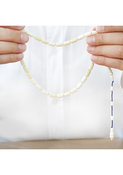 Sistemli Uçlu Kapsül Kesim Naturel Renk Lacivert Ipli Deve Kemiği Tesbih fırsatları