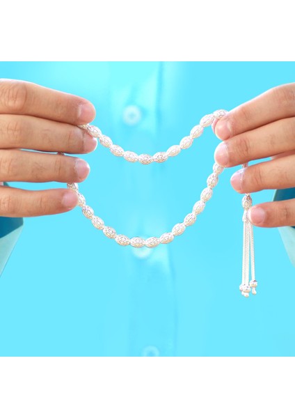 3 Lü Kamçı Püsküllü Petek Tasarım Arpa Kesim Gümüş Renk 925 Ayar Gümüş Tesbih indirimleri