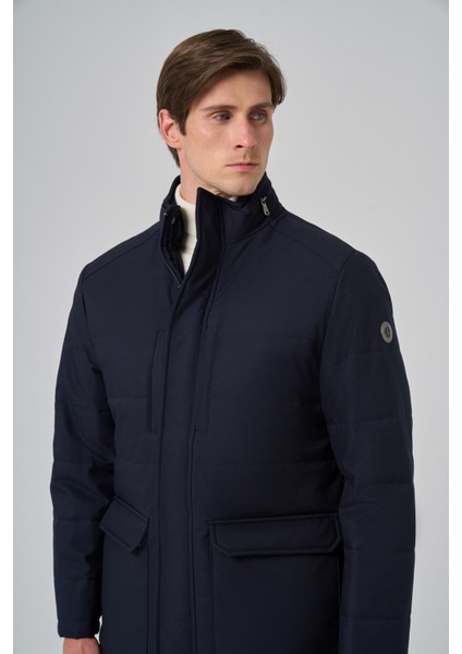 Erkek Lacivert Polyester Çıtçıtlı Kapüşonlu Mont fırsatları