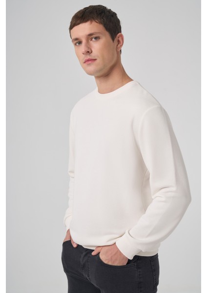 Erkek Ekru Basic Bisiklet Yaka Sweatshirt fiyatları