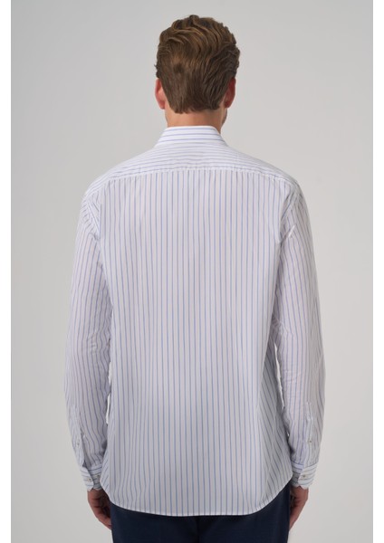 Erkek A. Mavi Pamuk Trend Çizgili Slim Fit Yarım Italyan Yaka Gömlek indirimleri