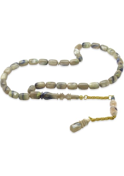 Altın Renk 925 Ayar Gümüş Püskül Imamesı Usta Işçilikli Kapsül Kesim Şeffaf Mavi Bej Katalin Tesbih