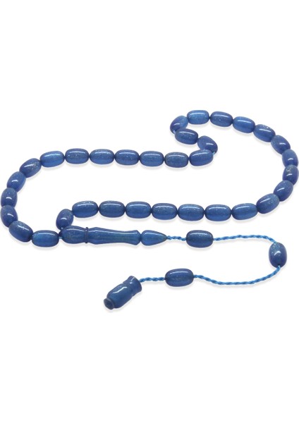 Sistemli Özel Kesim Sedefli Mavi Sıkma Kehribar Tesbih