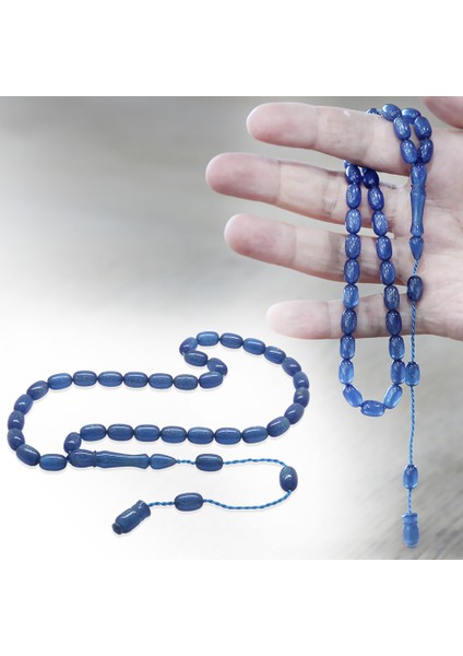 Sistemli Özel Kesim Sedefli Mavi Sıkma Kehribar Tesbih fiyatları