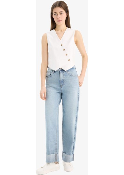 Regular Fit V Yaka Çapraz Düğmeli Tensel Blazer Yelek D4568AX25SP