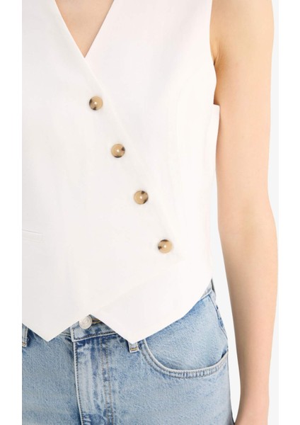 Regular Fit V Yaka Çapraz Düğmeli Tensel Blazer Yelek D4568AX25SP