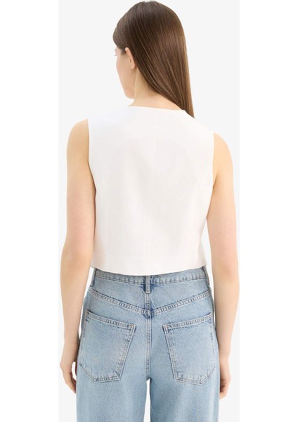 Regular Fit V Yaka Çapraz Düğmeli Tensel Blazer Yelek D4568AX25SP