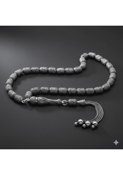 3 Lü Kamçı Püsküllü Imamesi Çeşmi Bülbül Detaylı Kapsül Kesim Eskitme Renk 925 Ayar Gümüş Tesbih modelleri